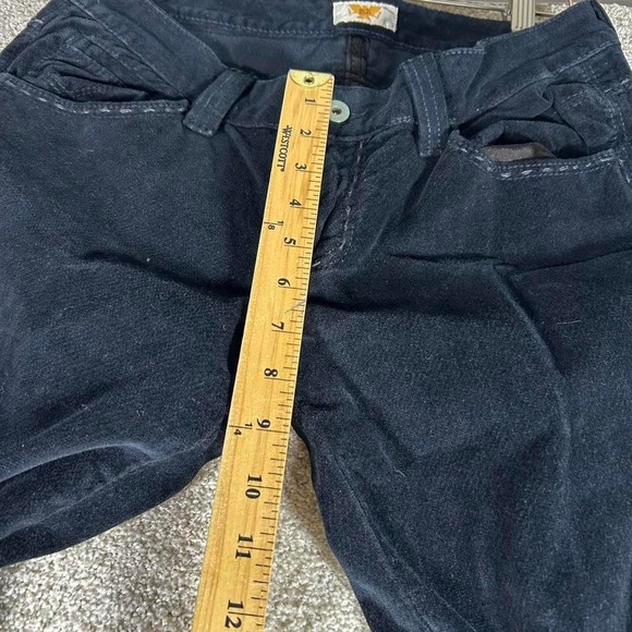 Y2K women's low rise flare bootcut black suede pants with lace accents - Picture 6 of 8